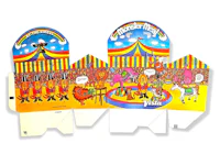 a set of cardboard boxes with a circus theme