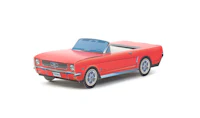 a paper model of a red mustang car on a white background