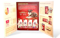 a brochure with a picture of a dog and its products
