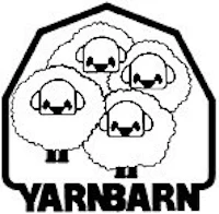 a black and white image of a sheep with the words yarn barn