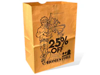 a brown paper bag with an image of a man holding a sword