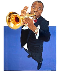 a painting of a man playing a trumpet