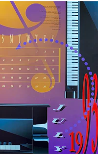a calendar with a piano and other musical instruments