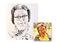 a drawing of a woman with glasses and a yellow bow