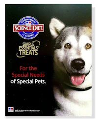 a dog's face is shown on the front of a science diet dog treat