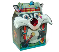 a box with a cartoon wolf on it